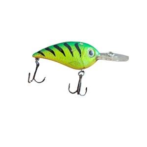 Vintage Rapala  Fishing Lure Green Yellow Black 4" Wood Crankbait Lure Minnow